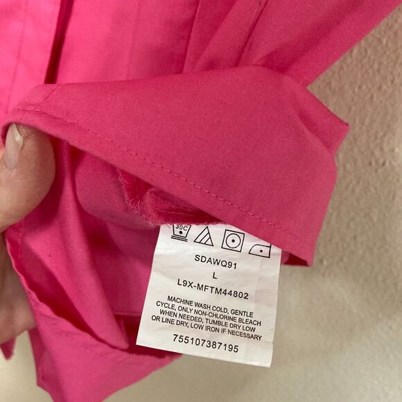 Riders by Lee Womens Large Blouse Shirt Fuchsia Button Up Short Sleeve Slimming - Picture 6 of 6